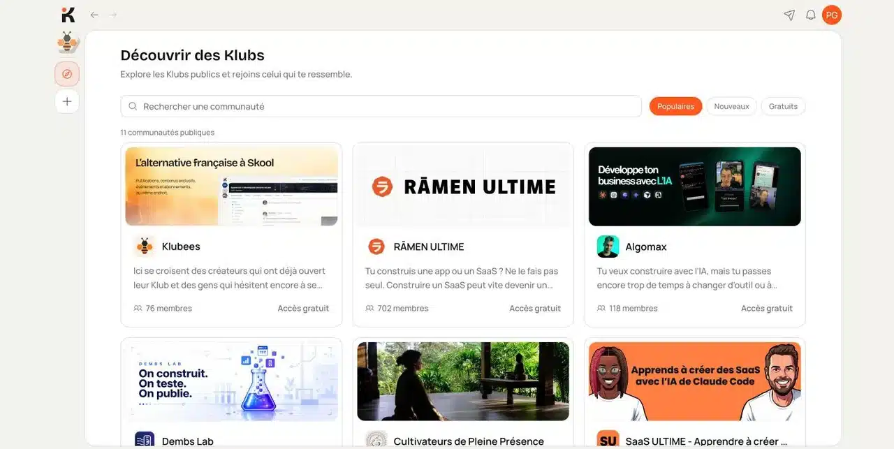 Annuaire des Klubs publics à rejoindre sur Klubizz